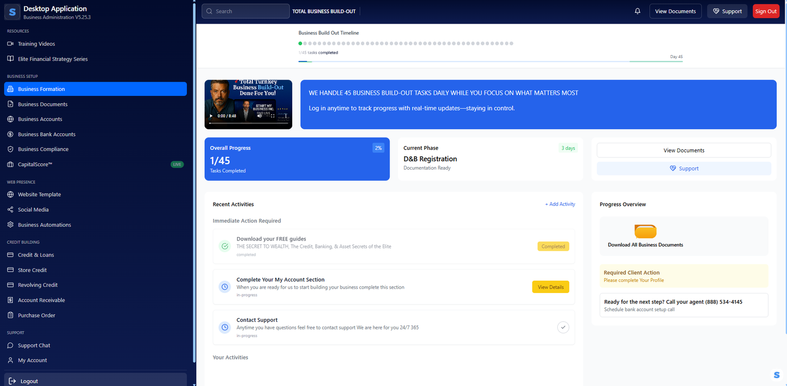 Business Build-Out Dashboard Application 1 Business Credit Building Dashboard Screenshot 1